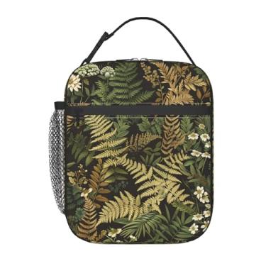 Imagem de ainori Lancheira reutilizável de plantas botânicas para crianças, meninas, mulheres adultas, samambaias e flores silvestres, bolsa térmica de poliéster para escola, piquenique, trabalho, viagem, praia