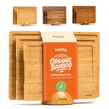 Imagem de SMIRLY Tábuas de corte de bambu para cozinha – Conjunto de tábua de corte de bambu, conjunto de tábuas de corte – Conjunto de tábua de corte de madeira (grande e pequeno)