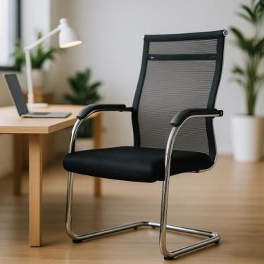 Imagem de Cadeira de Escritório Com Base Fixa Diretor London Mesh Preta - Cadeir