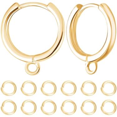 Imagem de Beebeecraft 1 caixa 20 peças de ganchos redondos com fecho de alavanca, banhado a ouro 18 K, brincos de argola com laço aberto para fazer joias, faça você mesmo, 16 x 14 mm