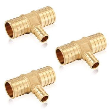 Imagem de Pacote com 3 acessórios HeSun PEX, camiseta Pex de 2,5 x 2,5 cm, encaixe de crimpagem de latão para ASTM F1807(PEX1807086-3)