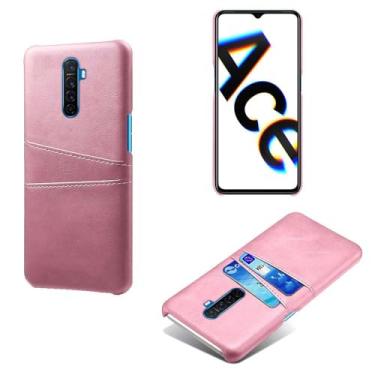 Imagem de Capas Compatível com OPPO X2 PRO,tampa protetora de couro falso,design de saco de cartão com 2 fendas de cartão atrás,proteção anti-impressão digital e anti-gota-Pink