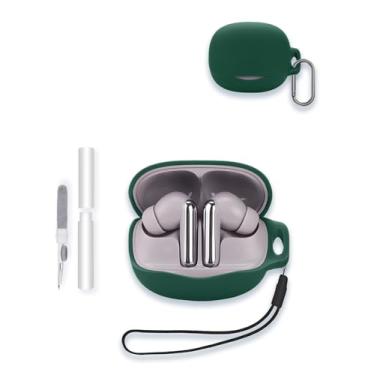 Imagem de Capa para fones de ouvido sem fio Qcy Melobuds N50 ANC Bluetooth 5.4, protetor de silicone macio, portátil, resistente a arranhões, com kit de limpeza, mosquetão e cordão, verde