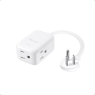 Imagem de NUTICT Cabo De Extensão Curto Plano 1,5 Pés, 3 Pinos Para Ambientes Internos Com Protetor Contra Surtos 900 J, Plugue Ângulo Reto Perfil Baixo, 13 A/1625 W, Pequeno Extensor Tomada Cozinha, Banheiro