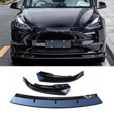 Imagem de Peça de modificação do difusor de lábio do spoiler do para-choque dianteiro do carro compatível com o modelo Y 2019-2023 Acessórios de capa protetora de para-choque (preto fosco)