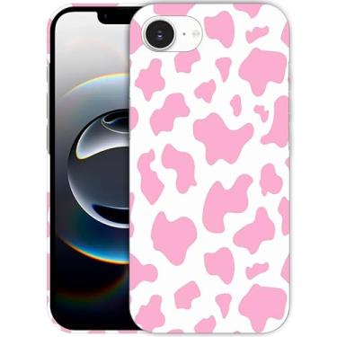 Imagem de SM CASES Capa para iPhone 16e - Capa de pele de vaca com estampa animal rosa design impresso em 3D capa de plástico rígido compatível com iPhone 16e