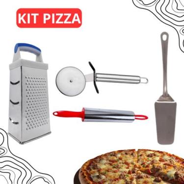 Imagem de Kit 4 pizza - ralador 4 faces - cortador de pizza - espátula e rolo pa
