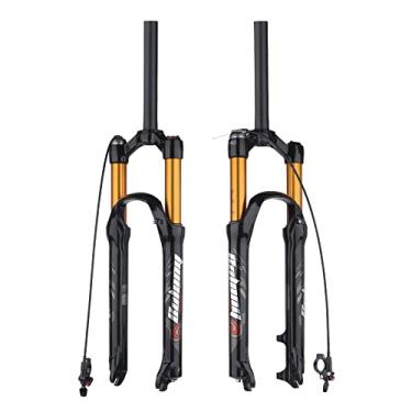 Imagem de BOLANY Garfo de suspensão pneumática para bicicleta de 26/27,5/73.7 cm 120 mm ajuste de tubo reto/cônico manual/garfos de bicicleta com bloqueio remoto QR 9 mm MTB Garfo dianteiro (controle remoto,