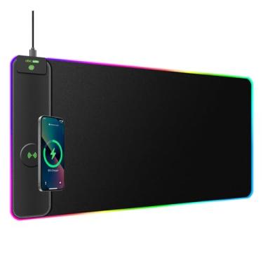 Imagem de Mouse pad RGB magnético de carregamento sem fio, 80 cm x 40 cm grande tapete de mesa de jogos de LED, 24 efeitos de luz, base de borracha antiderrapante, superfície ultra suave à prova d'água
