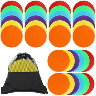 Imagem de 60 pontos de poliéster para piso de academia, pontos antiderrapantes de 12 cm, marcadores multicoloridos, pontos de poliéster duráveis para esportes, dança, treinamento em sala de aula (6 cores)