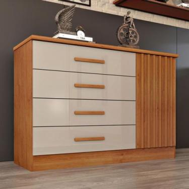 Imagem de Cômoda Barcelona 1 Porta 4 Gavetas Cinamomo/Off White - Tcil Móveis, B