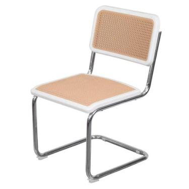 Imagem de Cadeira Cesca Polipropileno Branco Simulando Palha Bege Base Fixa Crom