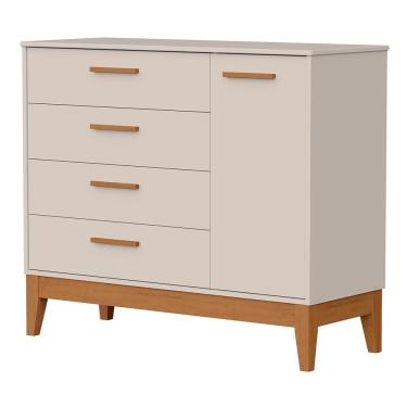 Imagem de Cômoda Infantil Flip 4 Gavetas 1 Porta em MDF com Puxador em MDF Bege Fosco com Sistema Antitombamento
