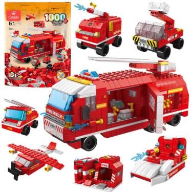 Imagem de Blocos de Montar Caminhão dos Bombeiros 1000 Peças 6 em 1 - Castela - 