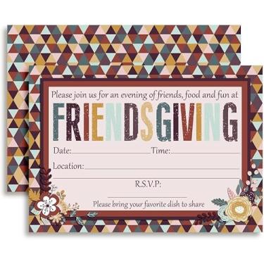 Imagem de Convites de festa de Ação de Graças, Ação de Graças com amigos, pacote com 8 cartões de preenchimento de 12 x 18 cm com oito envelopes brancos por AmandaCreation