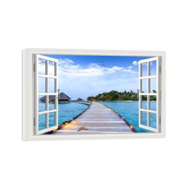 Imagem de Falsas Janelas Paisagens Impressões em Tela-Casa Ponte Mar-Quadro Arte Moderna-Natureza Pintura Pronta para Pendurar Tela Embrulhada 20x30cm