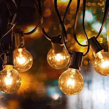 Imagem de NICONIK Luzes globo G40 de 6,5 m com 20 lâmpadas de vidro Edison (4 sobressalentes), 5 W base E12 amarelo quente luzes de corda externas, luz suspensa conectável à prova d'água para decoração de festa
