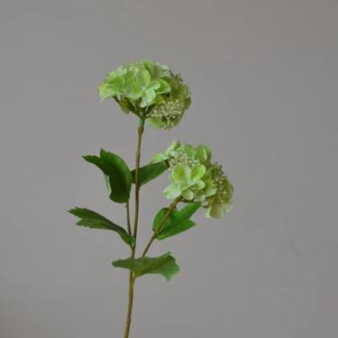 Imagem de 10 peças/lote 2 cabeças artificiais de látex hortênsia flores de toque real buquê de casamento decoração para casa festa arranjo de flores hortênsia (verde)