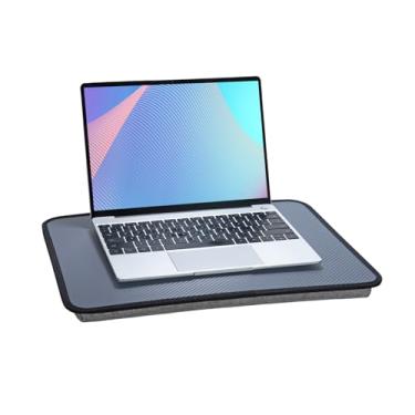Imagem de Mesa de laptop portátil para laptops de até 16 polegadas, almofada embutida, suporte de colo para cama, sofá e carpete, ótimo para casa e escritório, mesa de colo com almofada (cinza escuro, médio)
