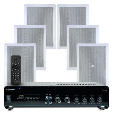 Imagem de Kit Som Ambiente Teto Gesso Embutir Frahm Bluetooth Usb Controle Remot