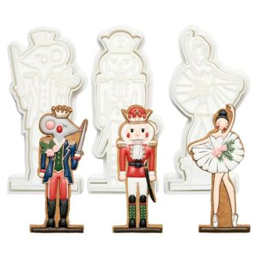 Imagem de Flycalf Conjunto de 3 cortadores de biscoito para quebra-nozes com carimbo 3D, acessórios de panificação, presentes para crianças, decoração de festa, 8,9 cm, utensílios para bolos de cozinha