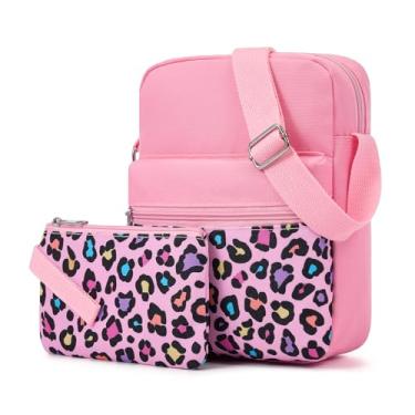 Imagem de WOOMADA 2 peças bolsa de lona bolsas transversais bolsa mensageiro bolsa transversal conjunto bolsa transversal, Oncinha rosa