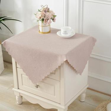 Imagem de Toalha de mesa quadrada pequena de cabeceira, capa de mesa de cabeceira de cor sólida, com borda recortada, impermeável, lavável, capa decorativa para quarto, festa, casamento, acampamento, café, 61 x