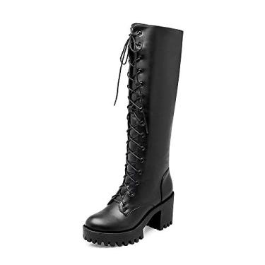 Imagem de Bigfanshu Botas femininas de cano curto de renda de inverno sexy plataforma de salto alto com bota preta outono e, Preto, 37 M EU