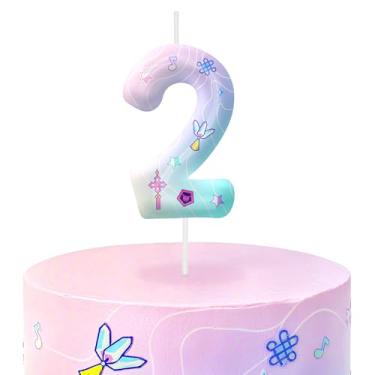 Imagem de Velas de aniversário número 2 rosa, topos de bolo com tema de desenho animado para decoração de bolo para meninos e meninas, decorações de aniversário, suprimentos de festa, velas numéricas para