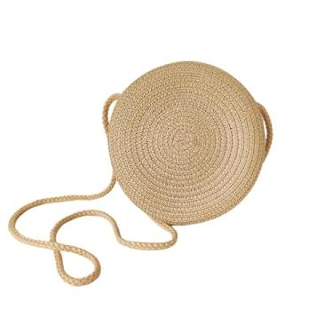 Imagem de Bolsa de praia feminina bolsa redonda de palha bolsa transversal de verão(marrom)