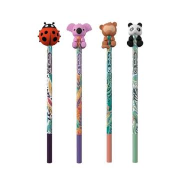 Imagem de Kit com 4 Lápis HB CiS Fantasia com Borracha Abraçadinhos Fofo Conjunto Anotações Escrever Colorido