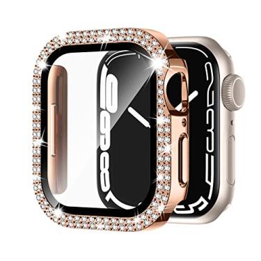 Imagem de Adepoy Capa compatível com Apple Watch série 3/2/1 de 42 mm com protetor de tela de vidro temperado, capa dupla brilhante de cristal diamantes strass bumper capa protetora de policarbonato rígido
