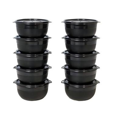 Imagem de Kit 10 Potes Bowl 1300ml Plástico com Tampa – Marmita Cozinha, Freezer, Micro-ondas e Lava-Louças. (10 Bowl Preto)