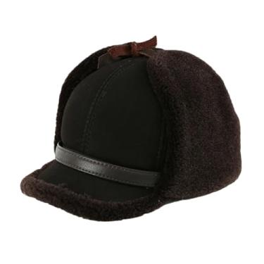 Imagem de Boné feminino de couro térmico de inverno de ovelha boné térmico para prevenção de frio ao ar livre touca de pelúcia marrom escuro M