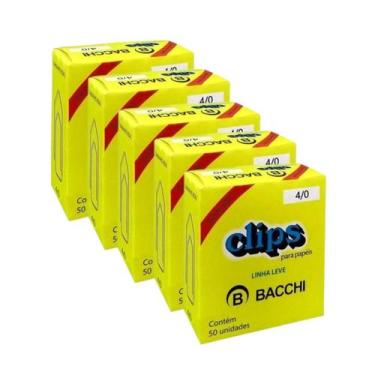 Imagem de Kit 5 Caixa c/50 clips galvanizados 4/0 clipes bacchi papel