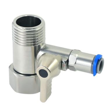 Imagem de Adaptador de fonte de água de latão 1/5.1 cm x 1/5.1 cm x 1/10.2 cm Tee Stop Valve – ideal para filtros de água RO (osmose reversa), cafeteiras, máquinas de gelo e divisores de linha de água PE em