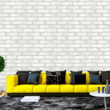 Imagem de Papel de Parede Tijolinho Branco 3d PREMIUM 10 metros = 2 Rolos de 5m X 45cm Autoadesivo Quarto, Sala, Cozinha