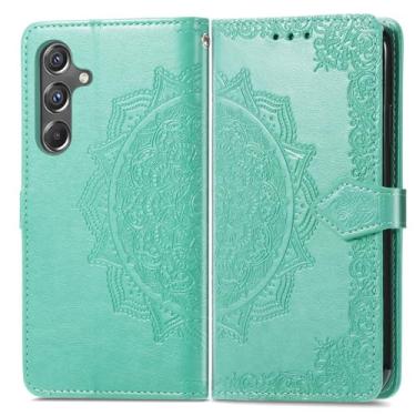 Imagem de MEMAXELUS Capa flip para Samsung A25 5G, Galaxy A25 5G, capa tipo carteira mandala, design em relevo para mulheres e homens, com suporte magnético para cartão de crédito, capa para Samsung Galaxy A25