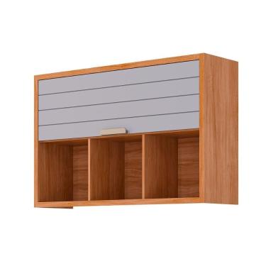 Imagem de Armário Aéreo P- Cozinha Eloise C- 1 Porta Basculante Riscada E 3 Nichos 120 Cm Cinamomo-platina - Mgm