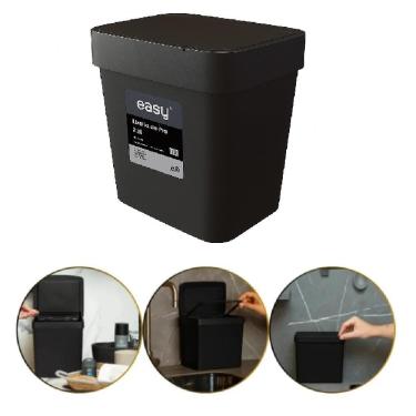 Imagem de Lixeira Pia Cozinha Preta Cesto De Lixo 2,5l Tampa Multiuso Casa Bancada Consultorio Compacta Ecologica