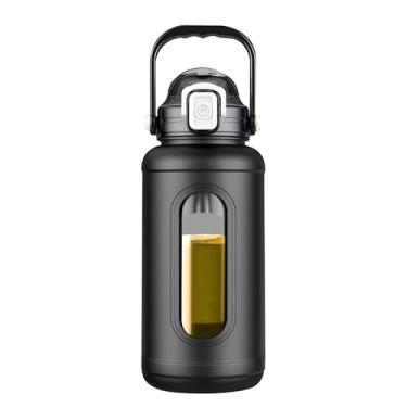 Imagem de Garrafa de água de vidro grande preta de 1000 ml, design resistente a quebras, manga de silicone com, canudo e bico de dupla finalidade, ideal para aventuras ao ar livre