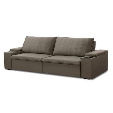 Imagem de Sofá Retrátil E Reclinável 4 Lugares 245cm Kent Porta Copos No Braço Veludo Castor G22 - Gran Belo