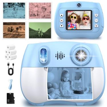 Imagem de Câmera infantil com impressão instantânea 1080p frente traseira dupla selfie – Câmera digital infantil com videogames, papel de impressão de 32 GB e 5 cores/250 fotos, fácil de usar e ótimos