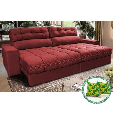 Imagem de Sofá Retrátil E Reclinável 2,52m Molas Ensacadas Cama Inbox Brasil Velusoft Vermelho