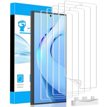 Imagem de LYWHL Pacote com 5 protetores de tela para Samsung Galaxy S22 Ultra [como desbloqueio de impressão digital original], película protetora de autorrecuperação invisível real [sem vidro], transparente HD