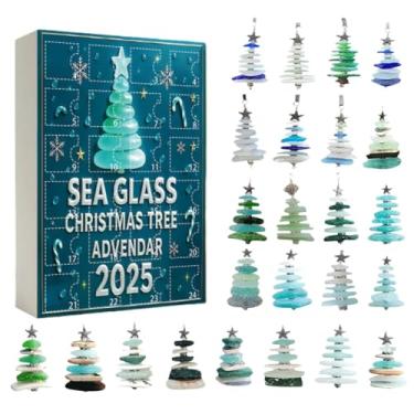 Imagem de Calendário do Advento de Árvore de Natal de Vidro Marinho 2025 | Contagem regressiva de 24 dias inspirada no oceano com 24 ornamentos colecionáveis 3D feitos à mão | Presente exclusivo de decoração de