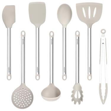 Imagem de Vayvnt Conjunto de 8 utensílios de cozinha, conjunto de utensílios de cozinha de silicone resistente ao calor para panelas antiaderentes, cabo de aço inoxidável, utensílios de cozinha, inclui espátula