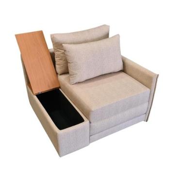 Imagem de Poltrona Cama Solteiro com Tampo Baú Lateral Esquerdo Tecido Acquabloc