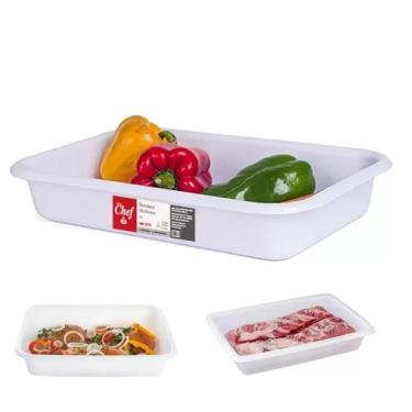 Imagem de Bandeja Plástica Multiuso Branca Para Açougue, Cozinha E Câmara Fria 6 Litros