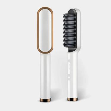 Imagem de Escova Pente Alisadora Profissional Branca – Tecnologia, Estilo E Cabelos Perfeitos Em Minutos - Bivolt